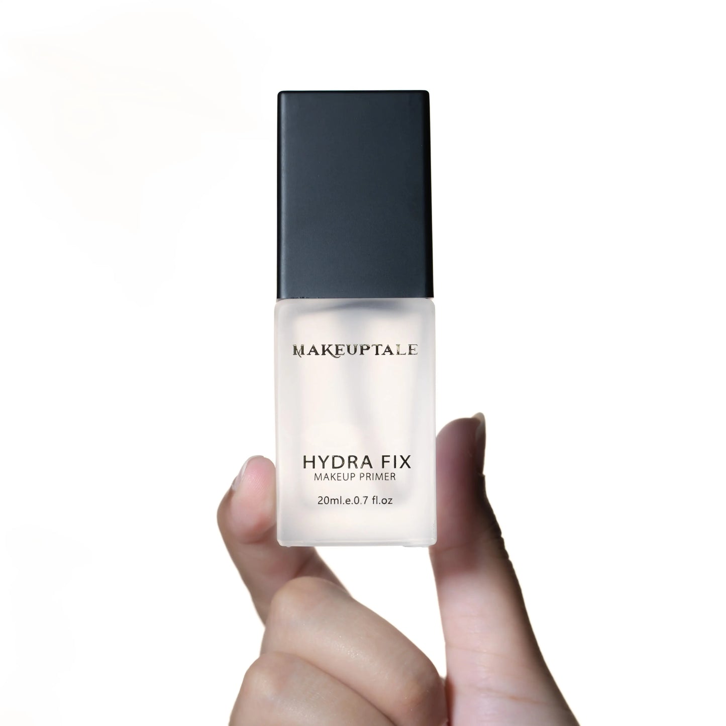 girl holding a Hydrafix primer bottle by Makeuptale in her hand