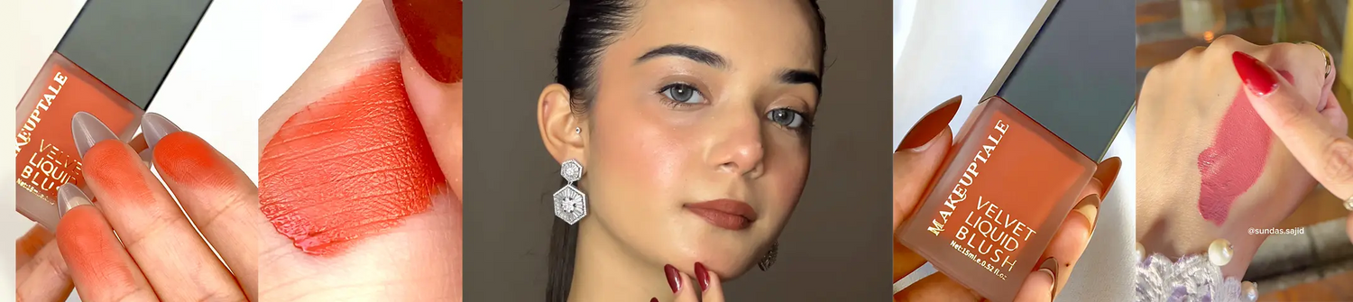 Collage of a woman with red lipstick, a close-up of lipstick application, and a lipstick product.