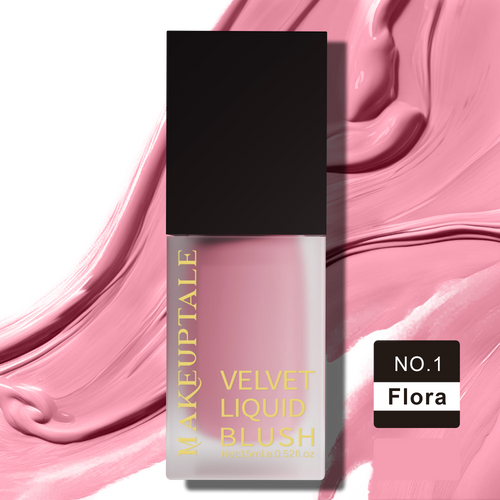 MAKEUPTEAL Velvet Liquid Blush with black cap on pink swatch background