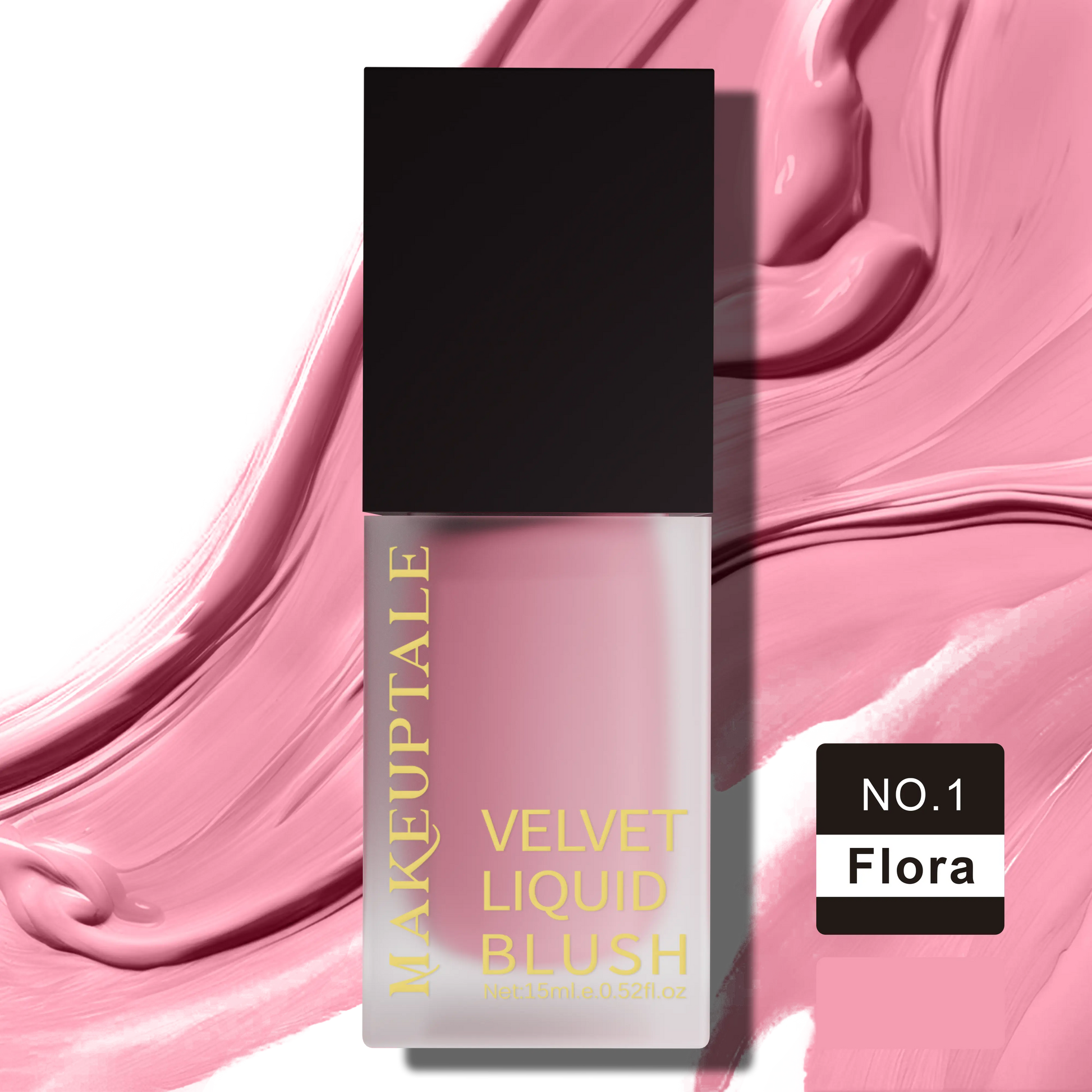 velvet Liquid Blush No.1 flora_Blush by Makeuptale: A flora-colored liquid blush in a sleek black bottle.